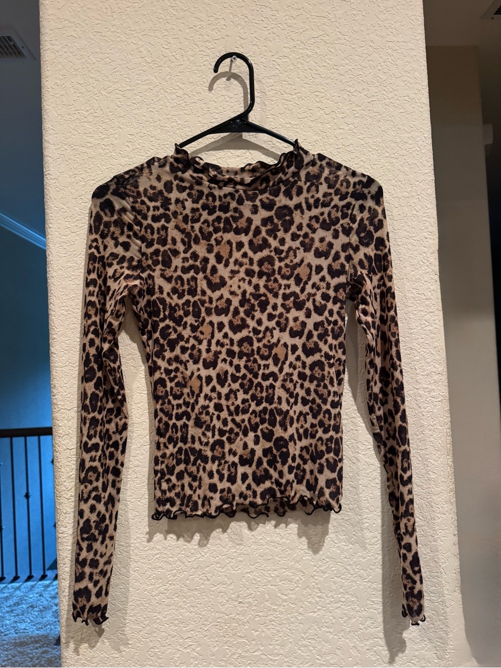 Leopard Print Mesh Long Sleeve Top